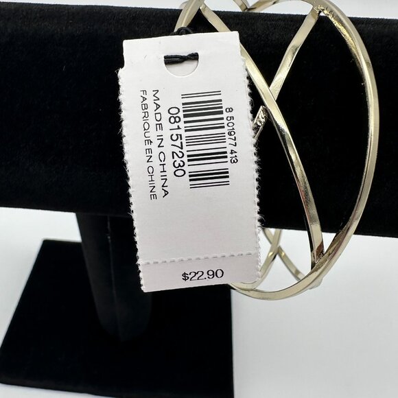 Express Gold Tone Fixed Entangled Geometric Sculptural Bangle Cuff Bracelet - Picture 9 of 11